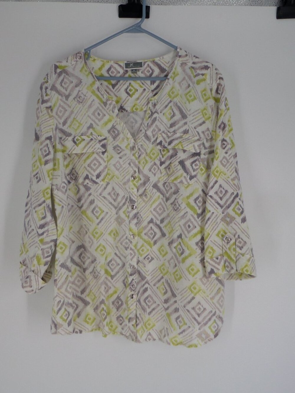 JM Colletion Multi Color Linen Blouse Size 18 Pre Owned